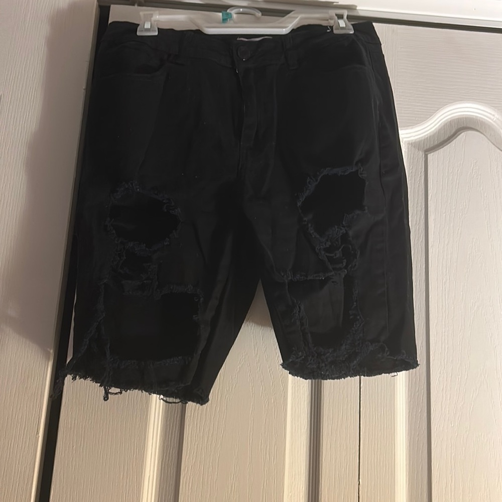 AQ Denim women’s all black ripped jean shorts